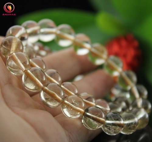 晶通天然水晶 金发晶手链女士 黄发晶手串 招财