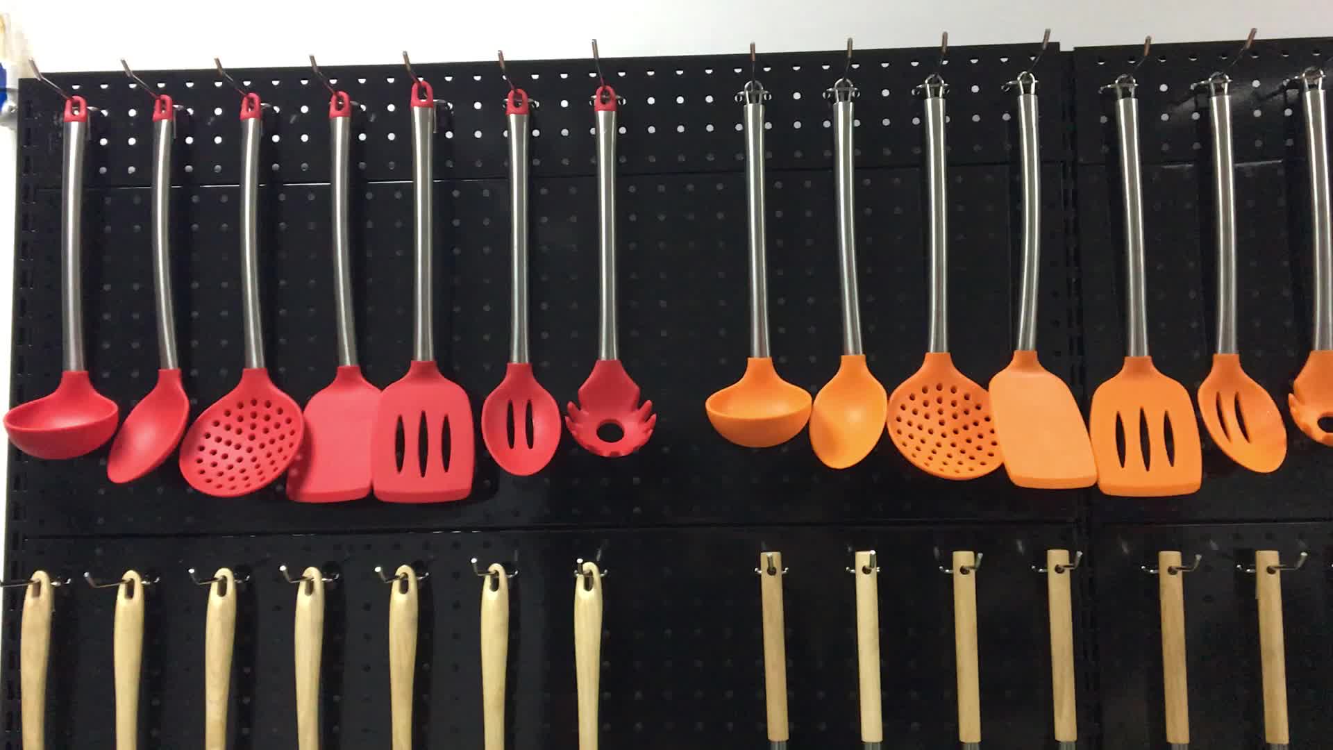 silicone and wood utensil set