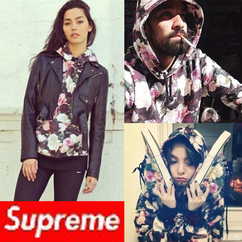 <em>欧美潮牌女装</em>韩版衣服Supreme秋装花卉连帽男