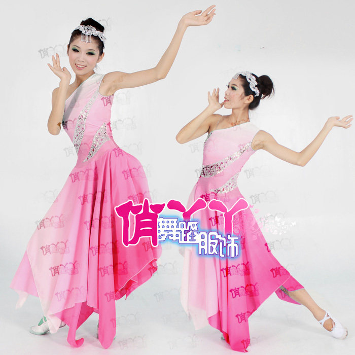 芙花弄影<em>舞蹈服装</em>-双层飘逸<em>裙子/粉色</em>表演出/桃