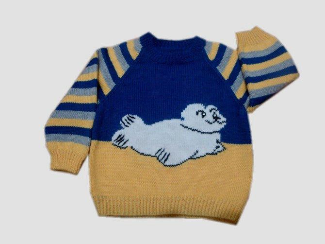 <em>0-3岁</em>儿童手工<em>编织毛衣</em> 蓝色黄色 三利毛线 圆