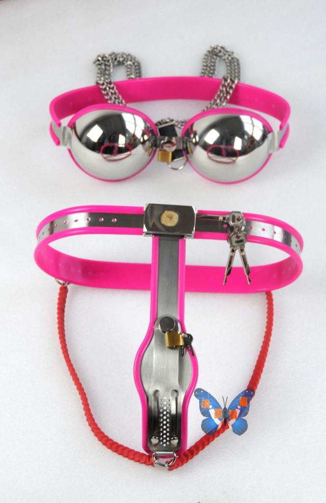 男女不锈钢TY型贞操两件套 金属<em>胸罩</em>带贞洁裤