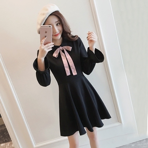 天天特价冬季复古赫本黑色连衣裙秋冬款2016