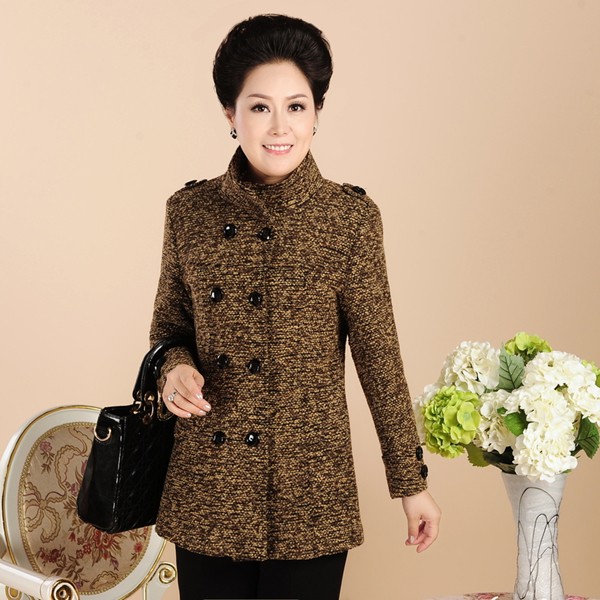 中老年双排扣毛呢<em>外套</em>女秋装妈妈装 中年女装