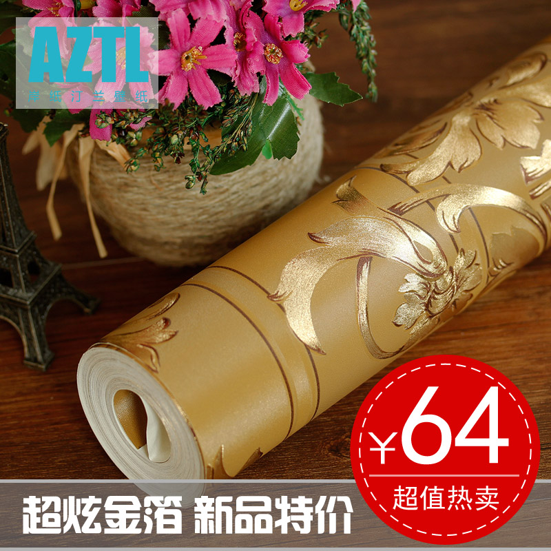 欧式大马士革奢华金箔墙纸电视背景墙 简约竖条底纹精致刻花墙纸