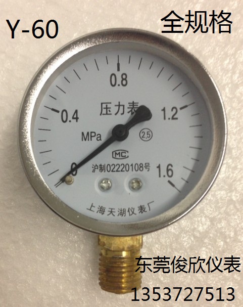 上海天湖压力表Y-60 0-1.6MPA气压表 水压表 