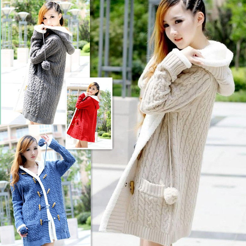 <em>以纯</em>外套加绒<em>毛衣</em>学生装女装中长款<em>连帽</em>加绒加