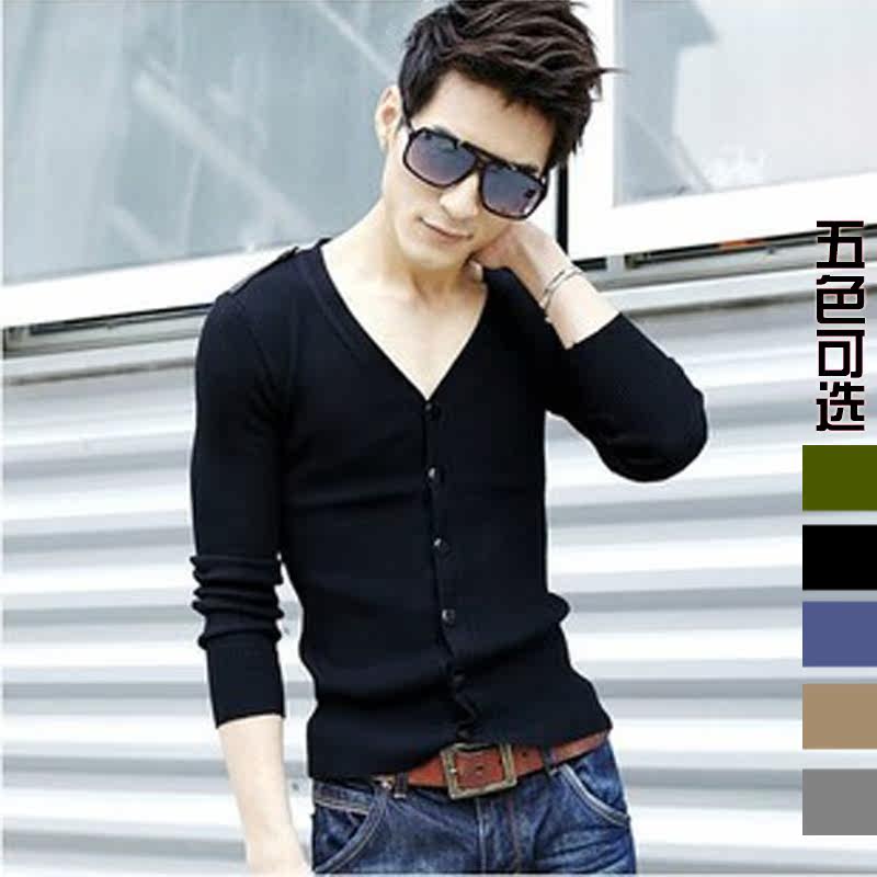 男装<em>冬季</em>韩版V领修身<em>毛衣</em>男生英伦针织衫<em>开衫</em>