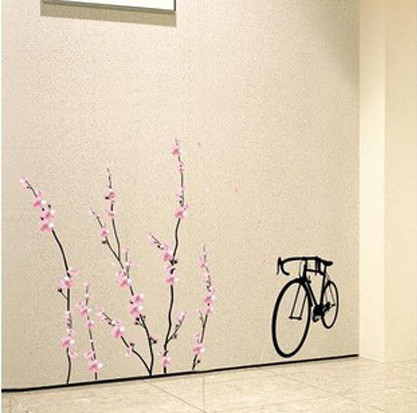热卖浪漫樱花单车墙贴画客厅卧室过道走廊房间