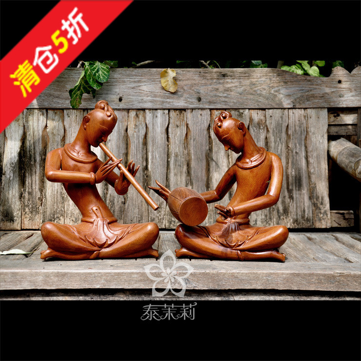 泰国木雕工艺品 柚木乐佣人物摆件 东南亚进口