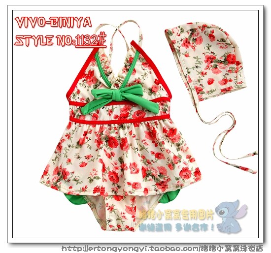 vivo韩版儿童游泳衣~女孩宝宝<em>碎花裙</em>式<em>连体</em>温