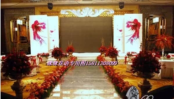 红色系列主题婚礼策划 镜面地毯 婚庆服务LED
