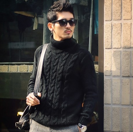 langg0281】韩国代购男装冬装<em>高领毛衣韩版</em>纯