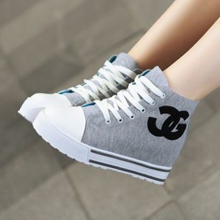  春季新款韩版潮女鞋子内增高厚底帆布鞋松糕高跟坡跟单鞋包邮