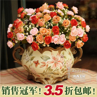  预售！包邮高贵欧式仿真花套装玫瑰装饰花瓶假花绢花装饰品花艺