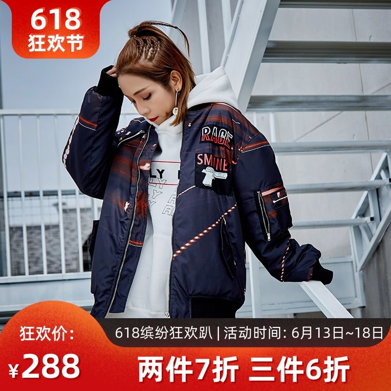月老家 街头朋克酷炫夜景印花口袋夹克外套女冬2019新款上衣潮|ruв категории Женская одежда, короткое пальто - от Buy2taobao.com для оказания профессиональной услуги покупки агента Taobao