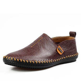  真皮英伦休闲皮鞋手工鞋驾车鞋韩版潮流男鞋板鞋单鞋套脚懒人鞋