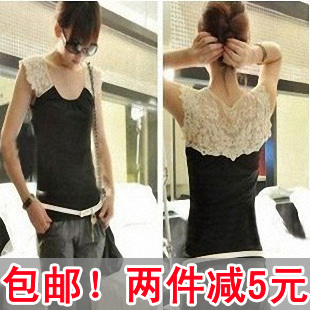  【蘑菇街】推荐 韩版修身无袖蕾丝拼接百搭上衣打底衫小背心T恤女