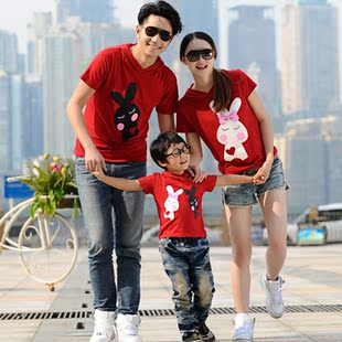  红色亲子夏季一家三口全家装品牌亲子童装情侣夏父子父女装夏