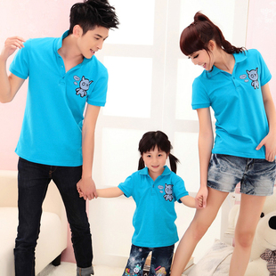  蓝色父女装全棉纯棉一家三口装休闲品牌亲子母女装夏装新款