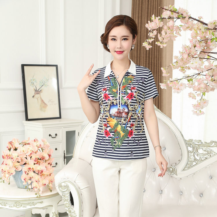 2018 Middle and old age Women's wear Summer wear new pattern lady Short sleeved T-shirt Large Women's wear Mom outfit 16350-53in the Women's clothing/Boutique , Middle-aged women category - from Buy2taobao.com to provide professional Taobao agent buy service