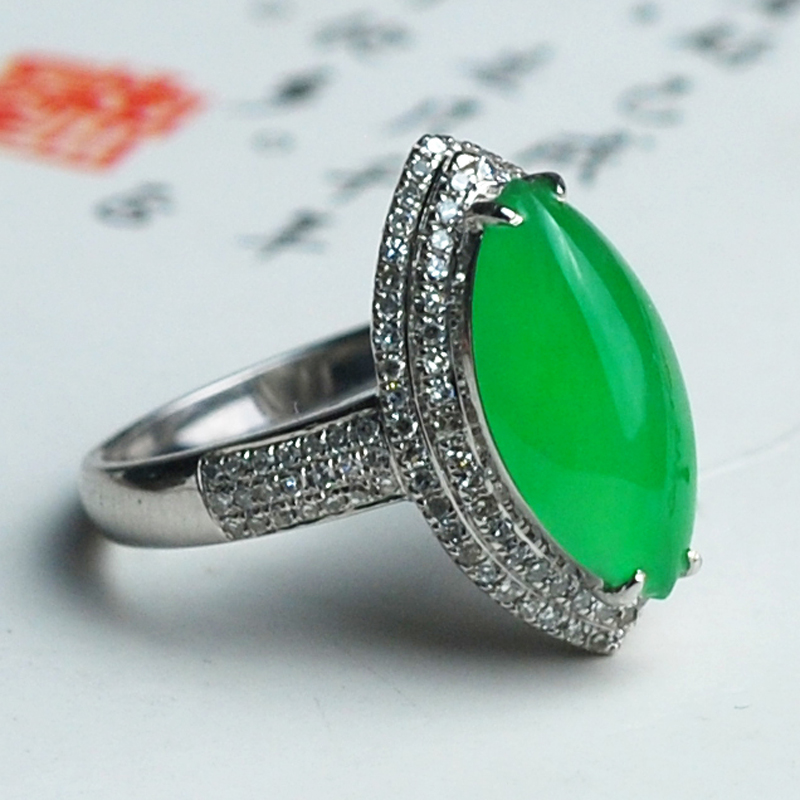 华森正品 老坑天然A货结婚季18k镶嵌翡翠冰种阳绿戒指证70004 华森正品 老坑天然A货结婚季18k镶嵌翡翠冰种阳绿戒指证70004
