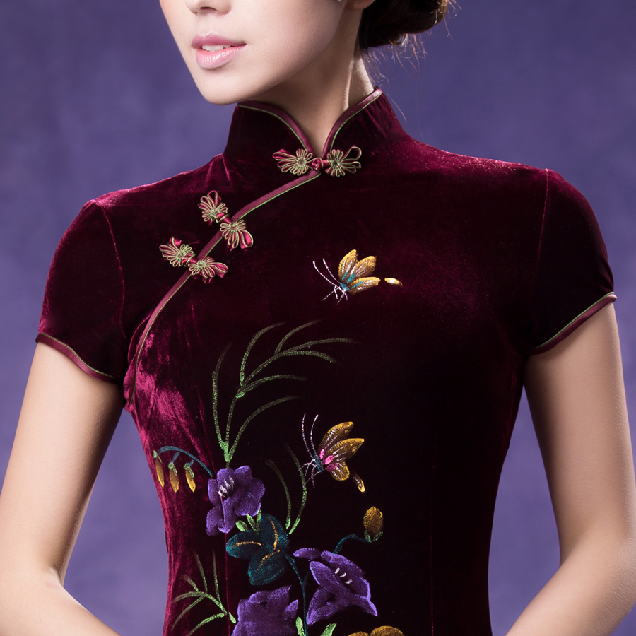 婚礼中年妈妈装旗袍裙夏装改良时尚结婚短袖款金丝绒旗袍礼服秋装 婚礼中年妈妈装旗袍裙夏装改良时尚结婚短袖款金丝绒旗袍礼服秋装