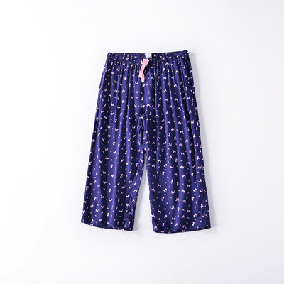 女士人造棉卡通七分裤 夏季薄款棉绸睡裤柔软宽松家居裤空调裤