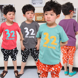  童装夏装新款韩版男童短袖套装 儿童休闲短袖T恤五分裤两件套