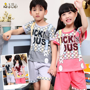  包邮100%纯棉 儿童睡衣 女童 男孩宝宝夏季短袖童装套装 新款
