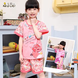  包邮儿童睡衣 女童 夏季新款100%纯棉童装女孩短袖家居服套装