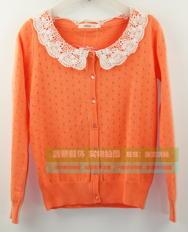专柜正品唐狮2013春装新款<em>女花边</em>领挑洞针织