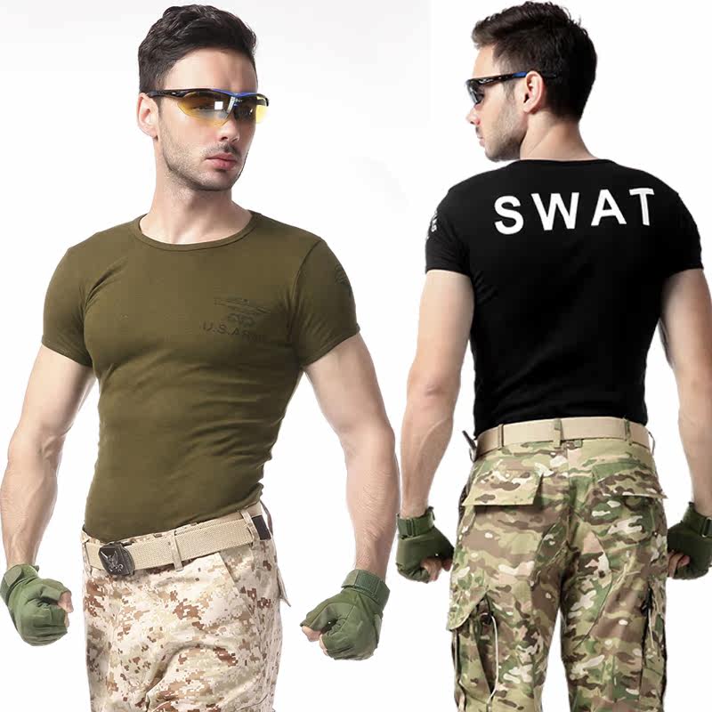 Us summer male tight t shirt 101 Airborne Division round neck Cotton spandex fitness short sleeve t-shirt black hawk special ops