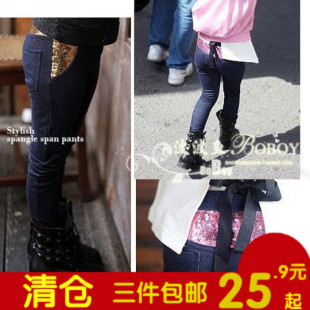  冬款 儿童女童打底裤加厚加绒亮片秋冬小脚裤 靴裤20