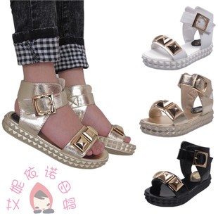  金属铆钉儿童女童凉鞋 最新夏款 潮流休闲百搭橡胶底亲子皮鞋