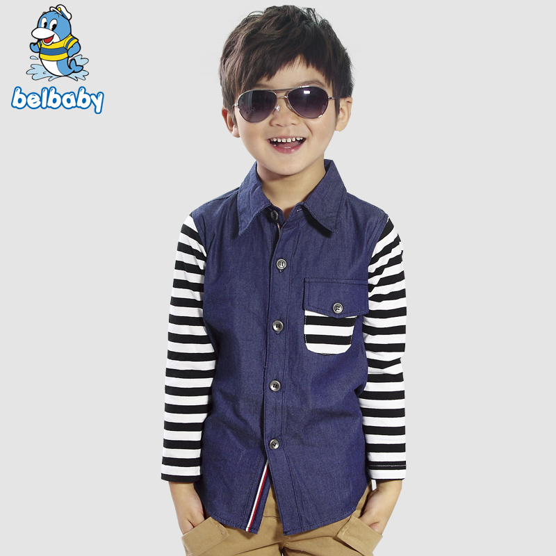 儿童长袖衬衫男童...