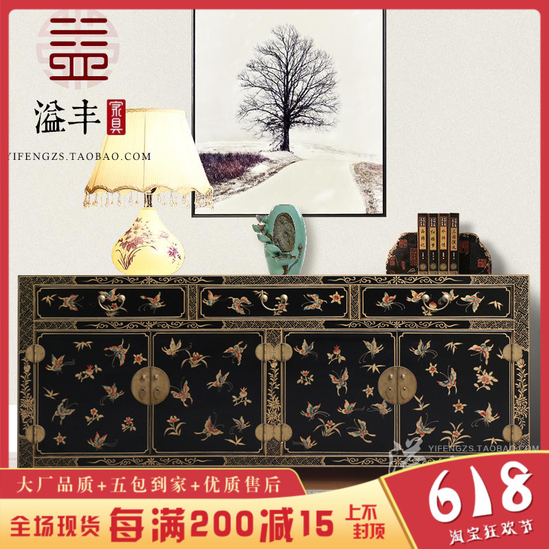 新中式仿古实木质玄关柜做旧复古餐边柜碗柜黑漆器装饰柜彩绘鞋柜|ruв категории жилой мебели, кабинет, чистка - от Buy2taobao.com для оказания профессиональной услуги покупки агента Taobao
