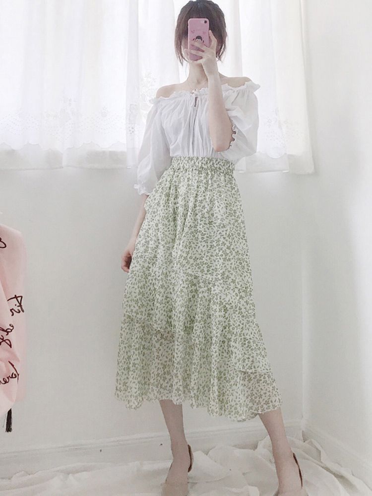 2019 summer fresh new pattern Chiffon Broken flowers Mid length version Irregular Paige Show thin fairy Cake skirtin the Women's clothing/Boutique , Skirts category - from Buy2taobao.com to provide professional Taobao agent buy service