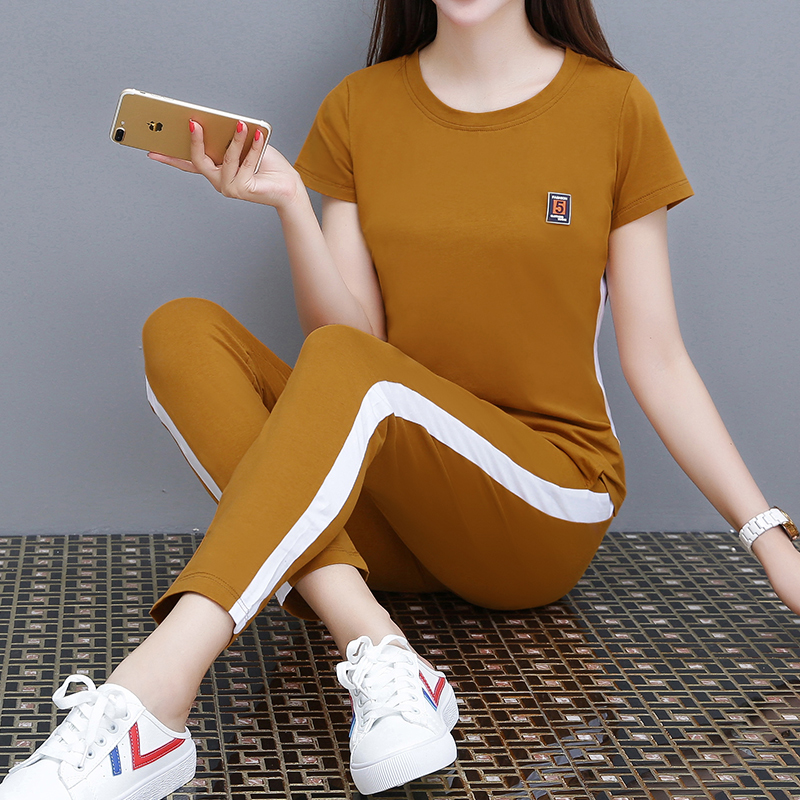 Large Women's wear Sports suit 2019 summer new pattern Short sleeved Ninth pants Fat sister Casual Wear Two piece setin the Women's clothing/Boutique , Large size women category - from Buy2taobao.com to provide professional Taobao agent buy service