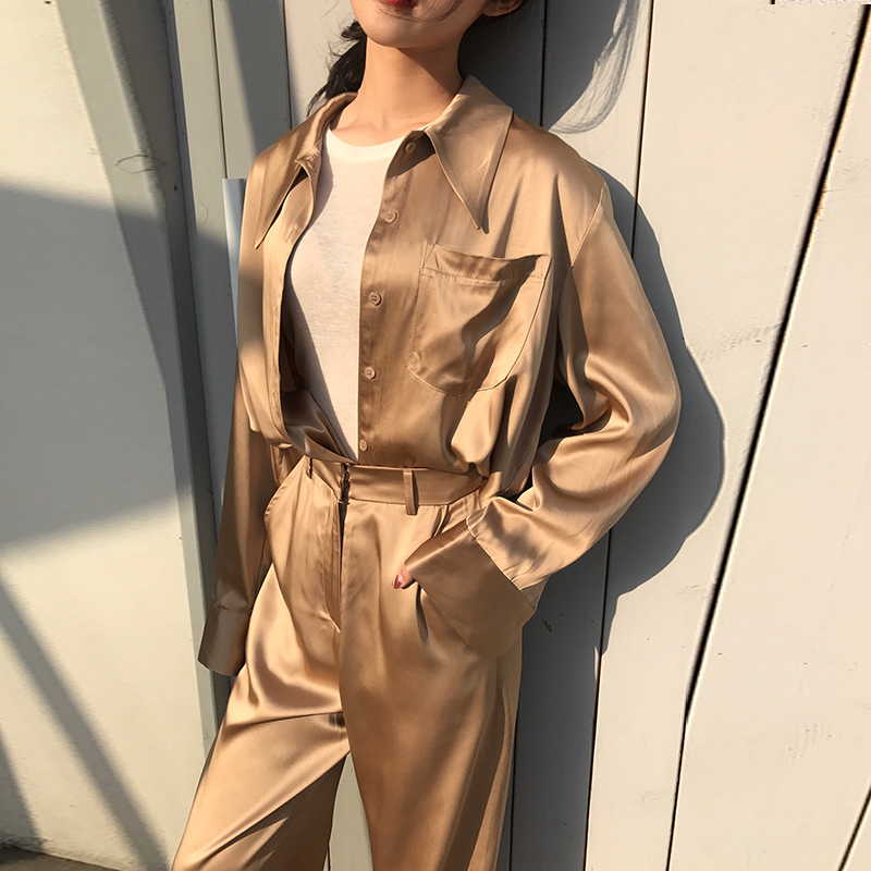 MARYME Long sleeve Blouse 2019 Spring new pattern Korean Edition Versatile Silk sliding Acetic acid Satin shirtin the Women's clothing/Boutique , Shirt category - from Buy2taobao.com to provide professional Taobao agent buy service
