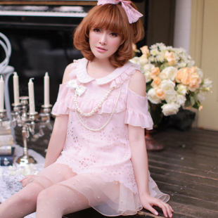  春装新款雪纺衫 刺绣娃娃领蕾丝衫镂空上衣 荷叶露肩雪纺包邮