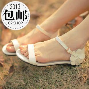  正品清仓民族风复古韩版波西米亚公主鞋平底罗马女凉鞋后花朵平跟