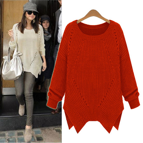 2014春新款女装韩版宽松大码<em>红毛衣</em>胖妹妹黑