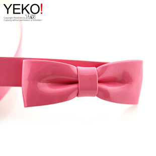  YEKO 特价疯抢 漆皮糖果色蝴蝶结腰带女式细腰带甜美百搭细皮带