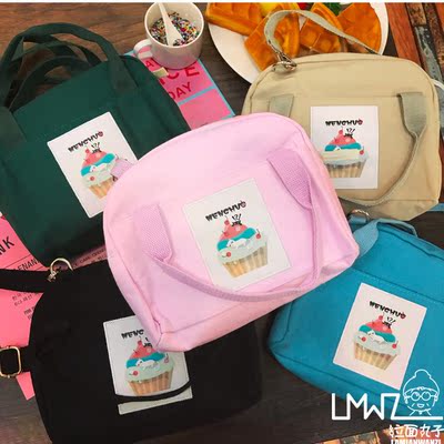 拉面丸子可爱百搭软妹小清新学生少女原宿字母日韩帆布单肩斜挎包