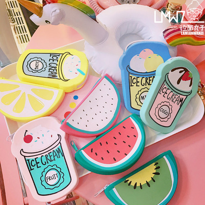 拉面丸子卡通可爱冰淇淋钱包简约软妹甜美硅胶夏季女小清新零钱包