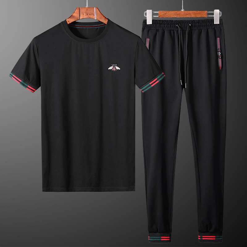 Europe station Little bee Embroidery Mercerized cotton High-end leisure time suit Spring and summer Two piece set Trend Chaopai T-shirtin the Men's clothing, Set , Leisure sports suit category - from Buy2taobao.com to provide professional Taobao agent buy service