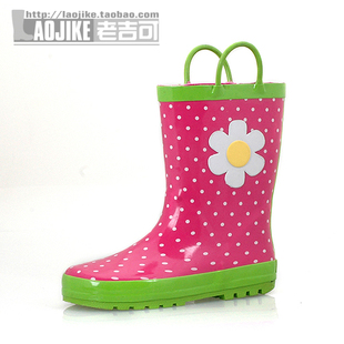  老吉可 秋冬新款儿童雨鞋 女式雨靴 粉色圆点水鞋 套鞋 G002