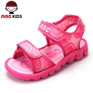  ABC女童沙滩凉鞋专柜特价儿童宝宝皮凉鞋皮革拼接魔术贴潮