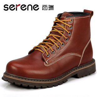  西瑞 头层牛皮雪地靴 搭扣潮流真皮保暖工装靴子男式棉靴休闲短靴